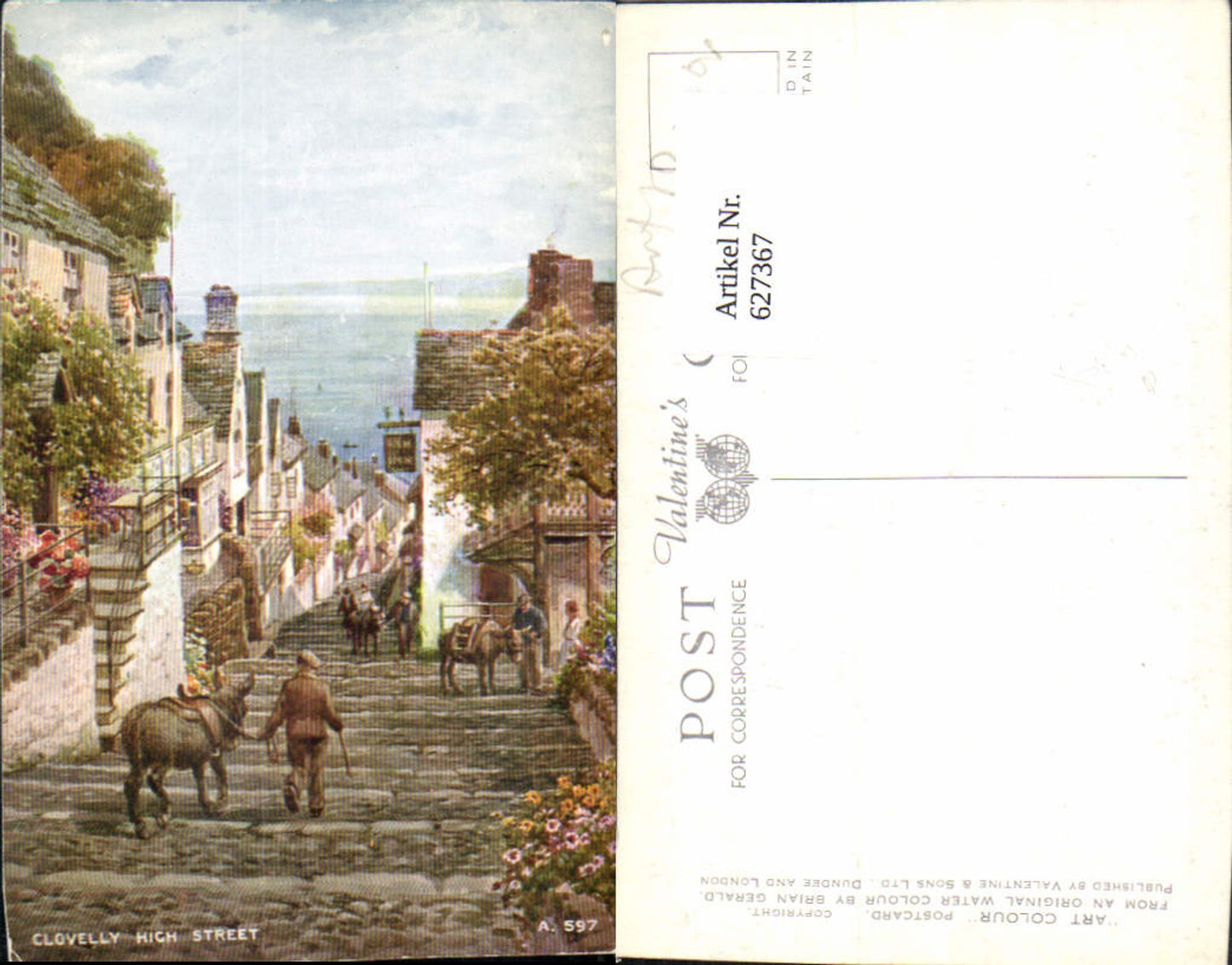627367,Künstler Ak Brian Gerald Clovelly High Street Dorfansicht Esel