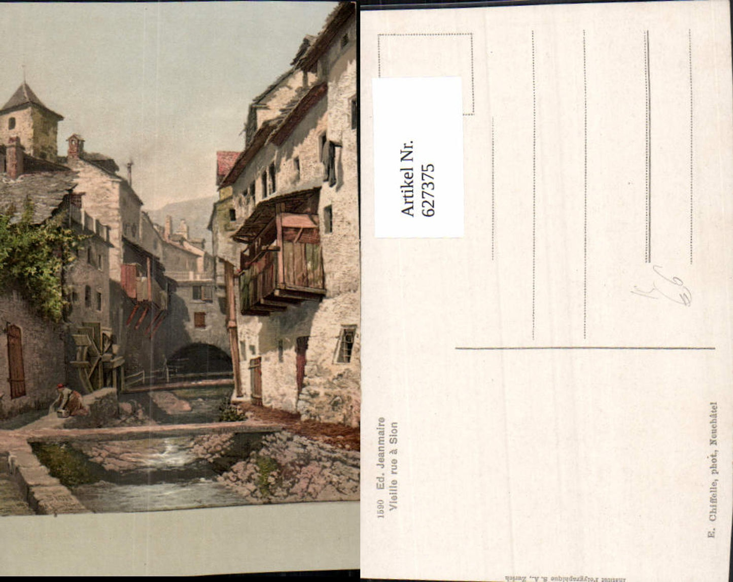 627375,Künstler Ak Ed. Jeanmaire Vieille rue a Sion Dorfansicht Brücke Wasserrad
