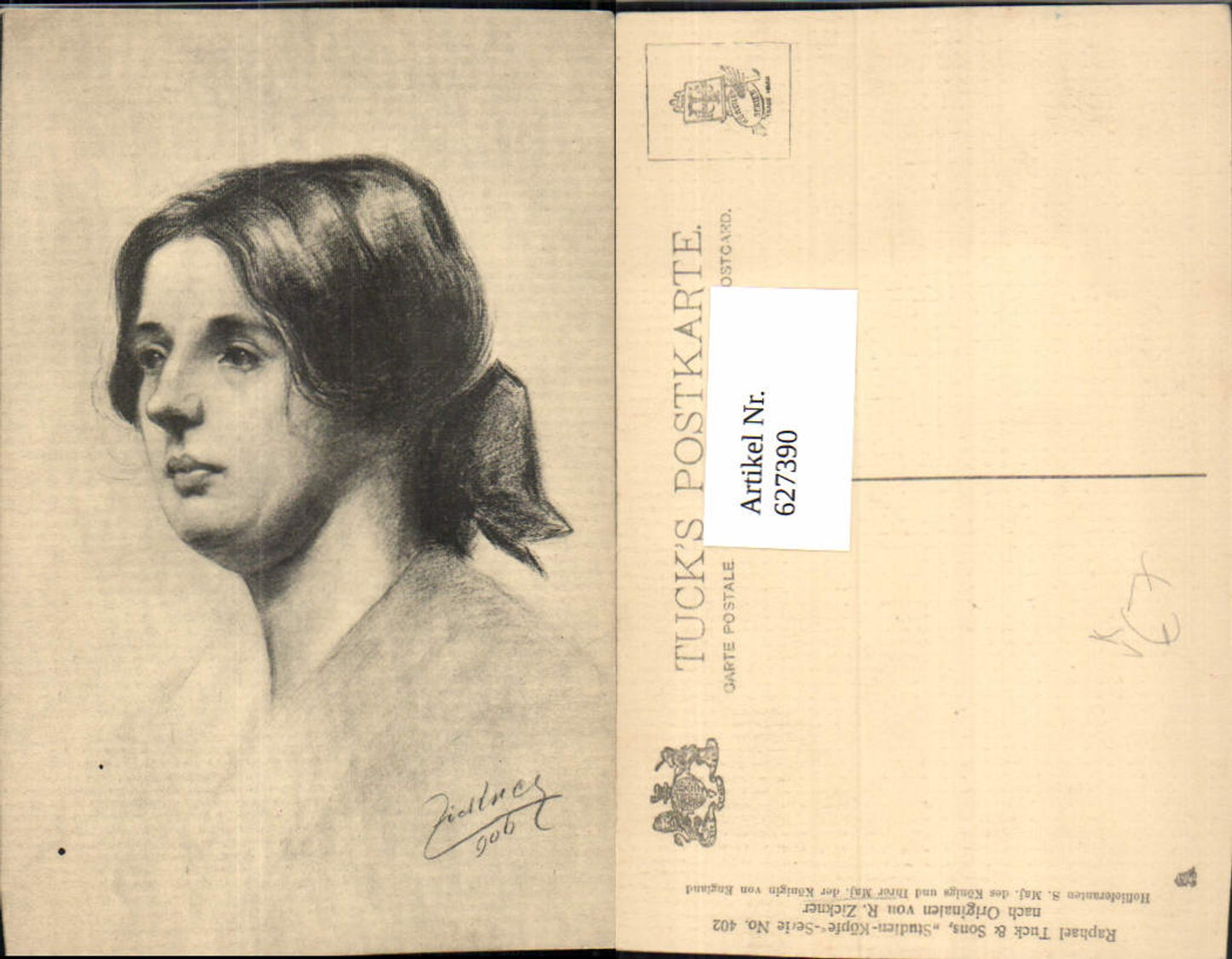627390,Künstler Ak R. Zickner Studien-Köpfe Frau Portrait pub Raphael Tuck Sons 402