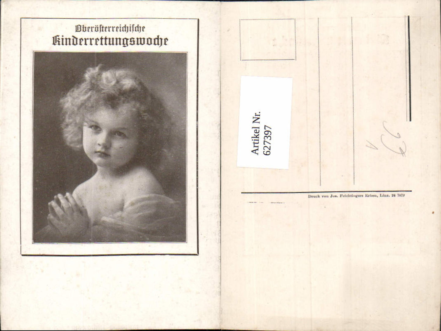 627397,Künstler Ak Kind Lockenkopf pub Oberösterreichische Kinderrettungswoche
