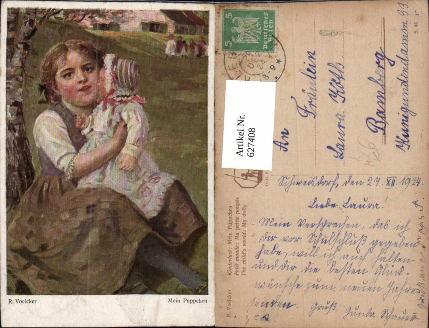 627408,Künstler Ak R. Voelcker Kinderlust Mein Püppchen Mädchen m. Kleinkind Puppe