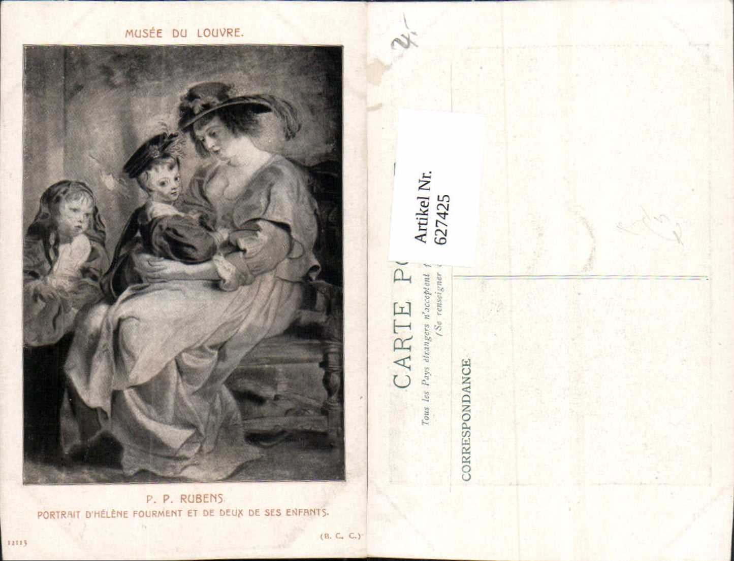 627425,Künstler Ak Peter Paul Rubens Portrait d Helene Fourment et de deux de ses Enfants