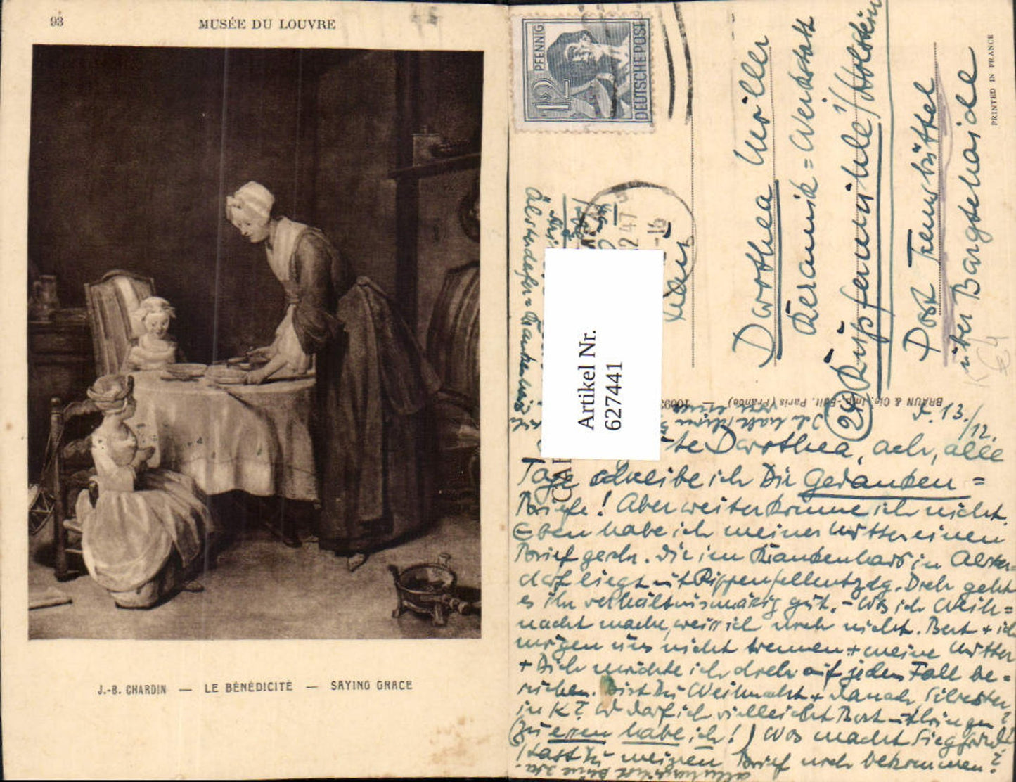 627441,Künstler Ak J. B. Chardin Le Benedicite Saying Grace Gebet