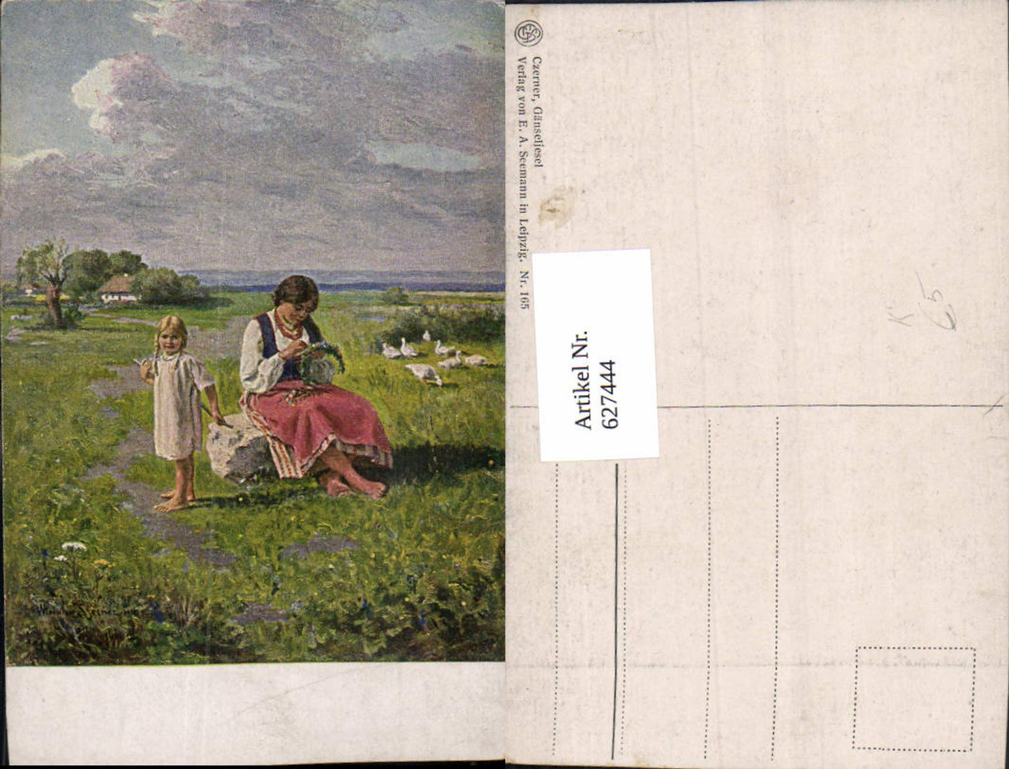 627444,Künstler Ak Czerner Gänseliesel Frau Mädchen Gänse Hirtin Landschaft
