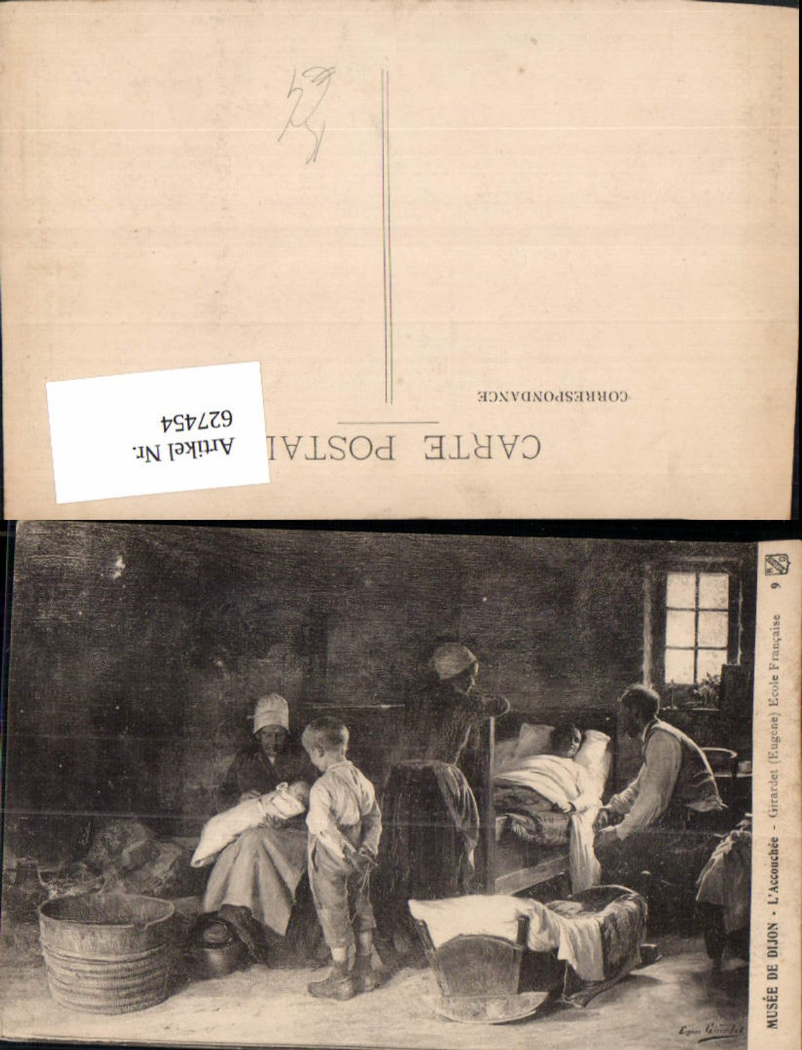 627454,Künstler Ak Eugene Girardet Ecole Francaise L Accouchee Familie nach Geburt Mutter