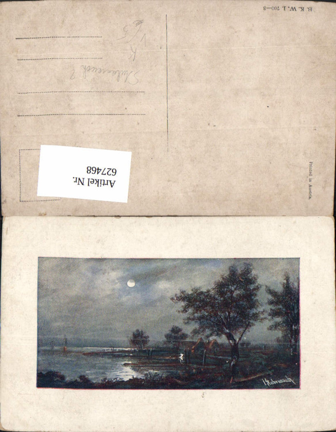 627468,Künstler Ak Stubenrauch Landschaft b. Mondschein pub B.K.W.I. 700/3