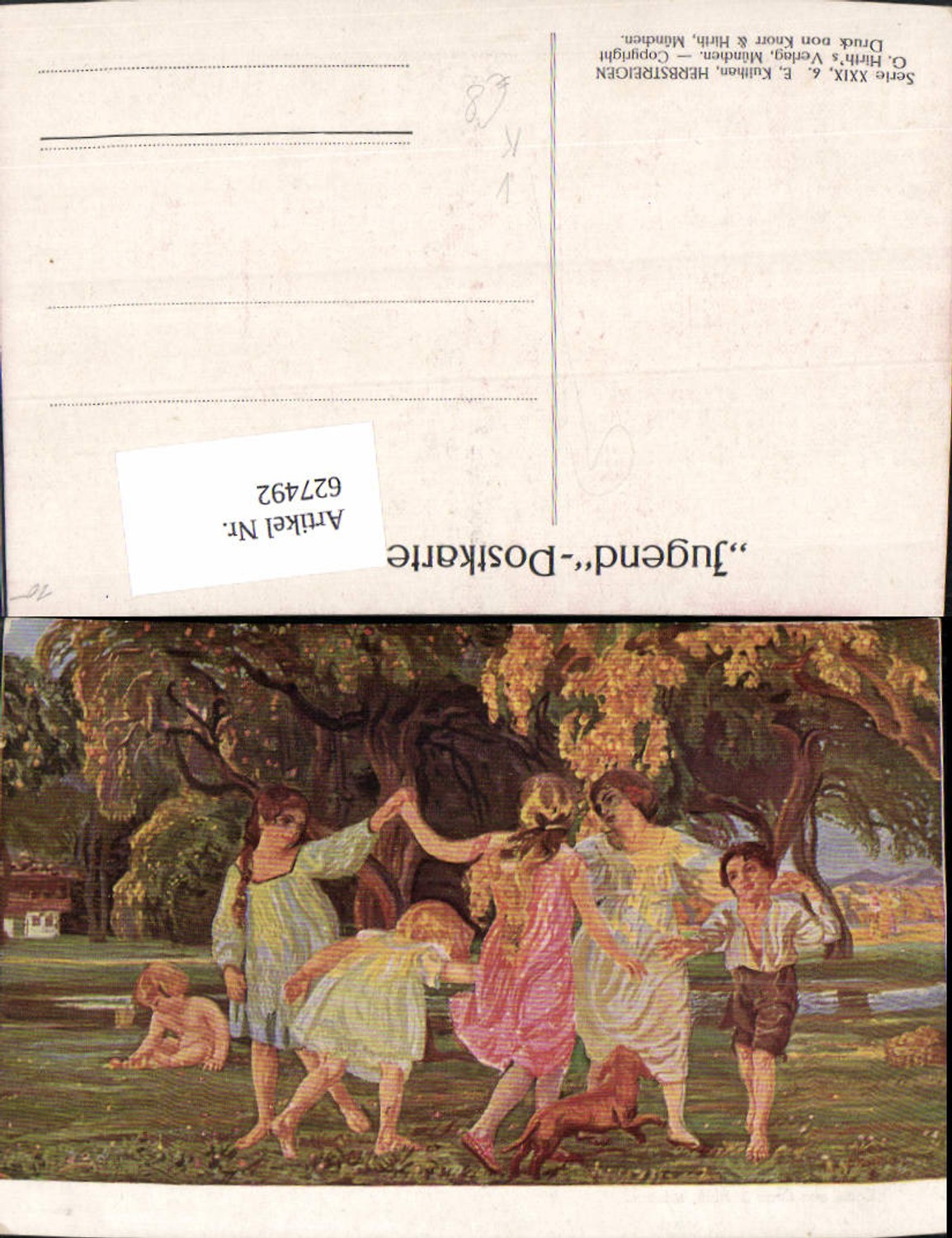 627492,Künstler Ak E. Kuithan Herbstreigen Kinder Tanzen pub Jugend Postkarte G. Hirth XXIX/6