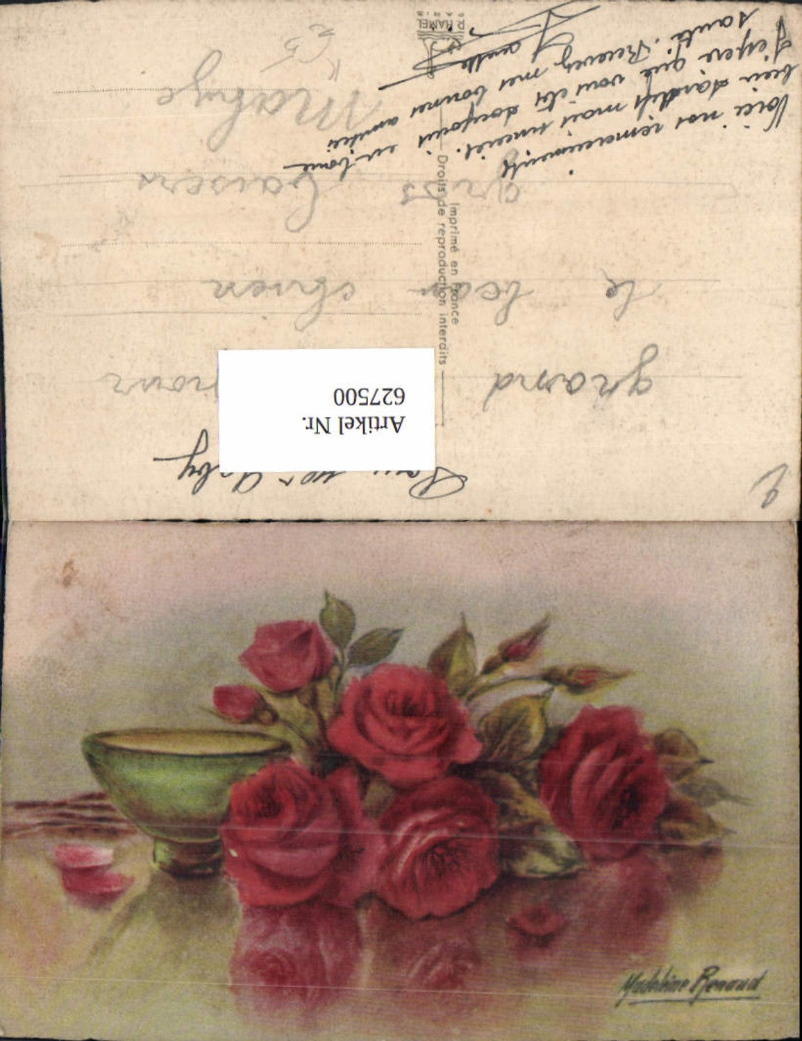 627500,Künstler Ak Madeleine Renaud Rote Rosen Schale