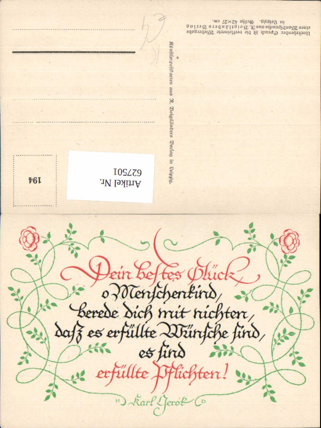 627501,Künstler Ak Wandspruch Spruch Karl von Gerok Dein Bestes Glück Text