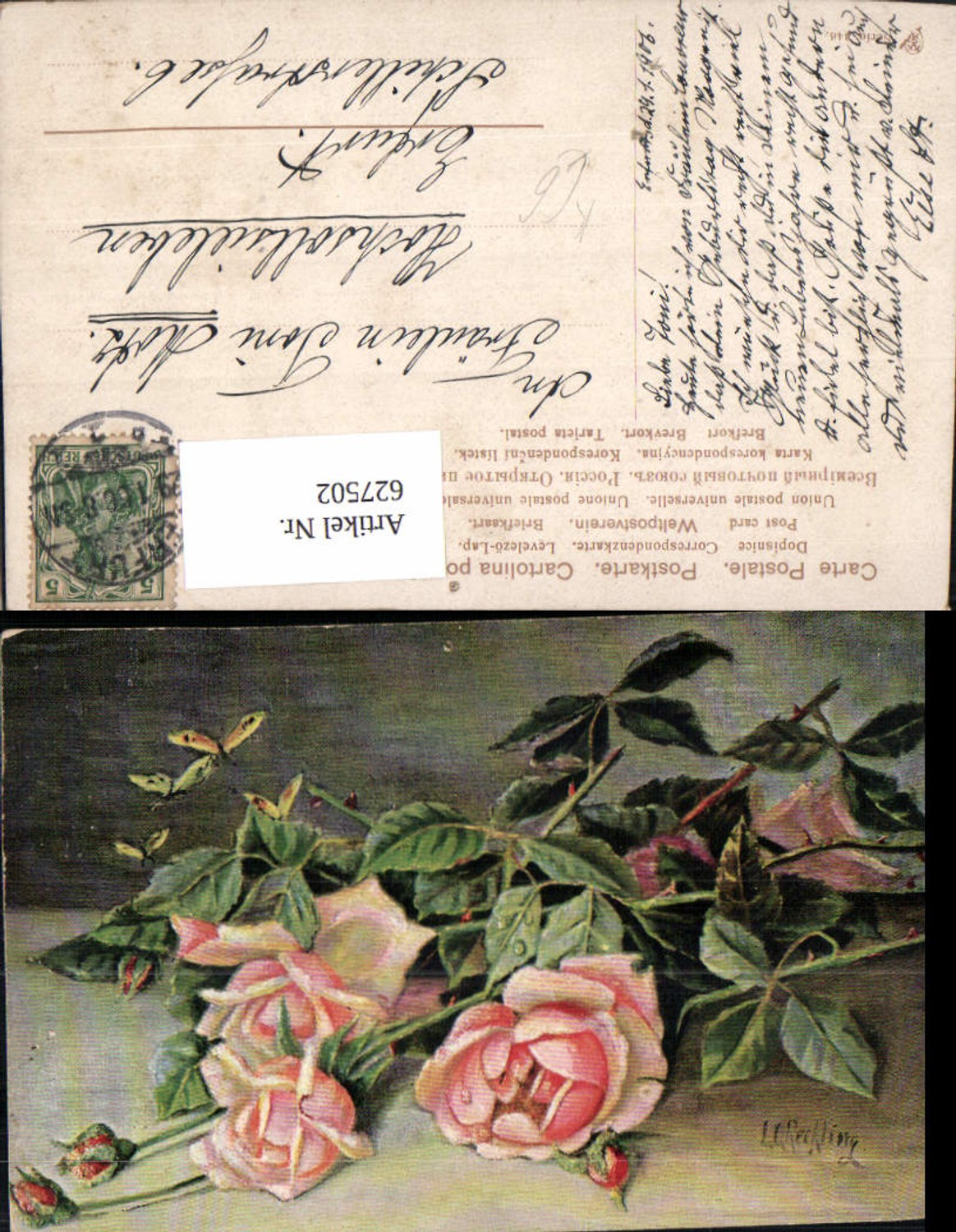 627502, Artist Ak Reckling Pink Roses Flowers