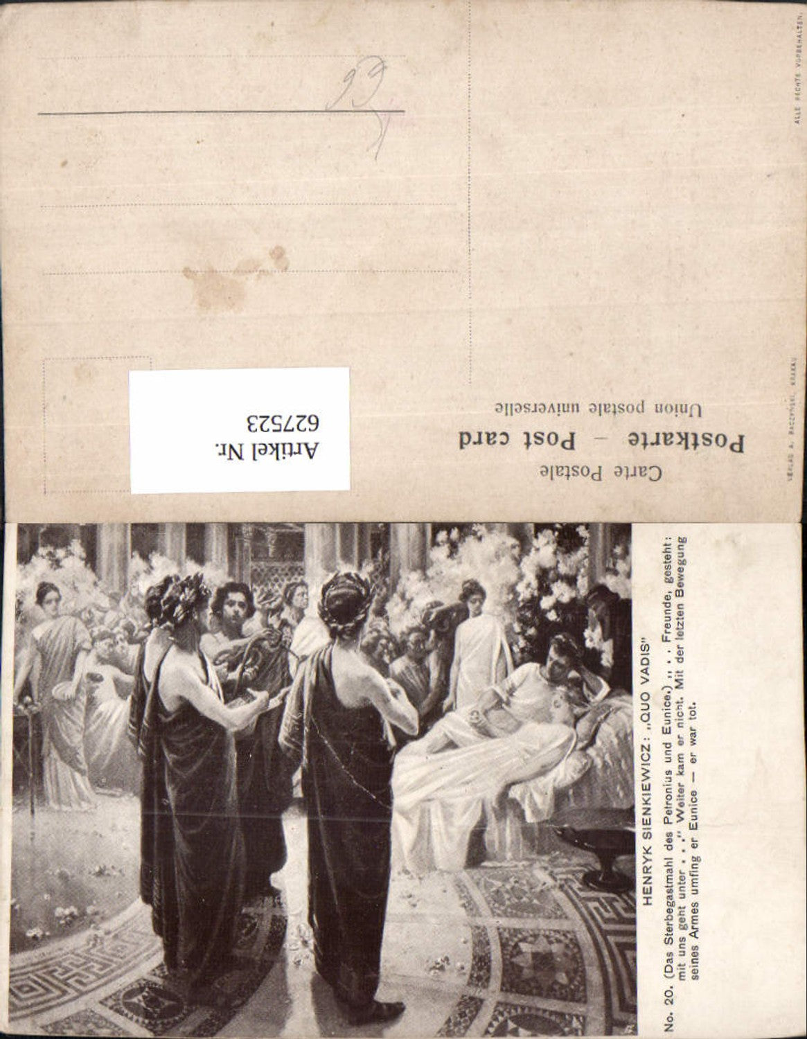 627523,Künstler Ak Henryk Sienkiewicz Quo Vadis Das Sterbegastmahl d. Petronius u. Eunice