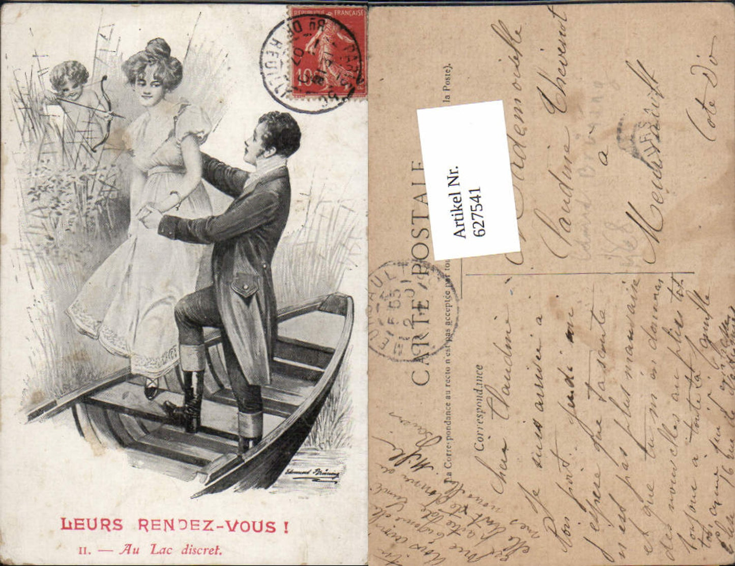 627541,Künstler AK Edmund Brüning Engel Liebe Amor Pfeil Bogen Boot Frau