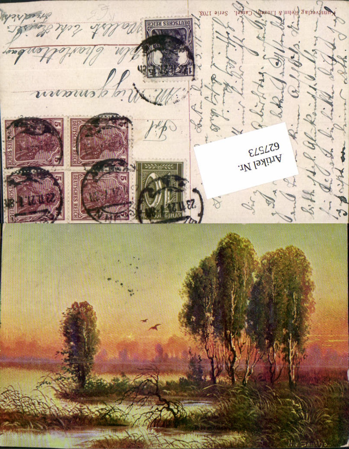 627573,Künstler Ak N. Santhö Birken Ufer Landschaft