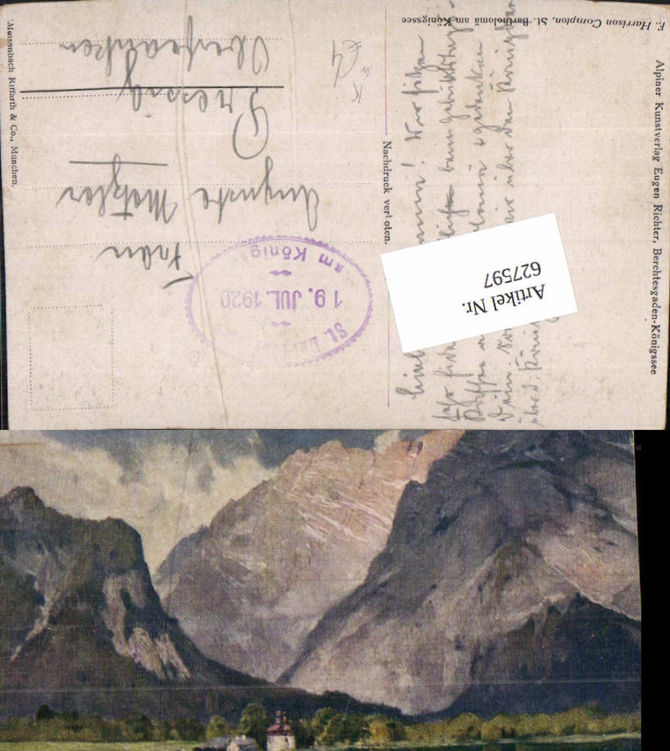 627597,Künstler Ak Edward Harrison Compton St Bartholomä a. Königssee Berchtesgaden
