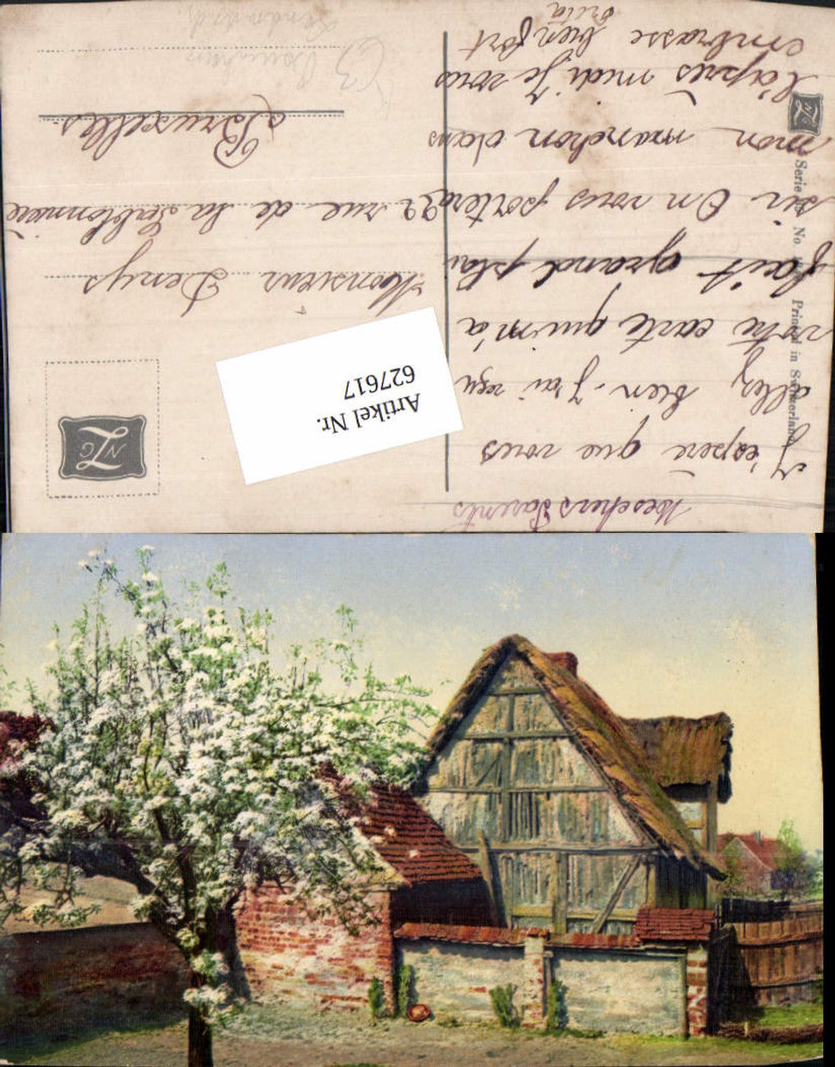 627617,Künstler Ak Bauernhaus Landwirtschaft Baumblüte Switzerland
