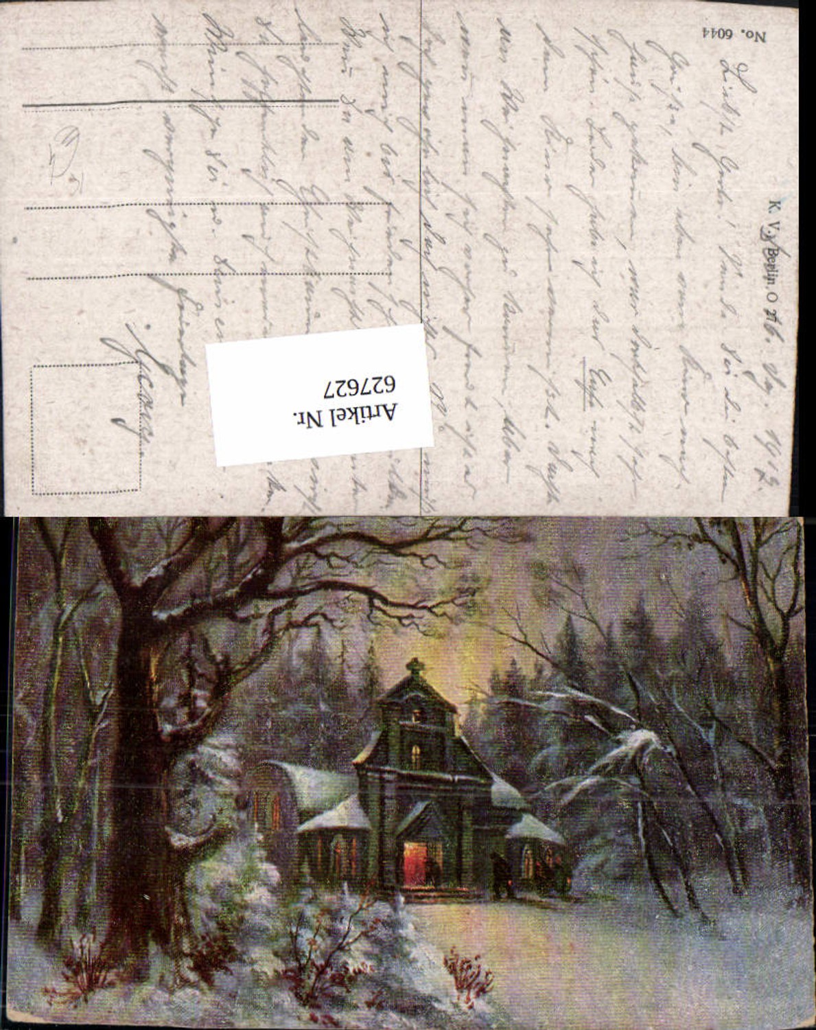 627627,Künstler Ak Kirche im Winterwald b. Nacht