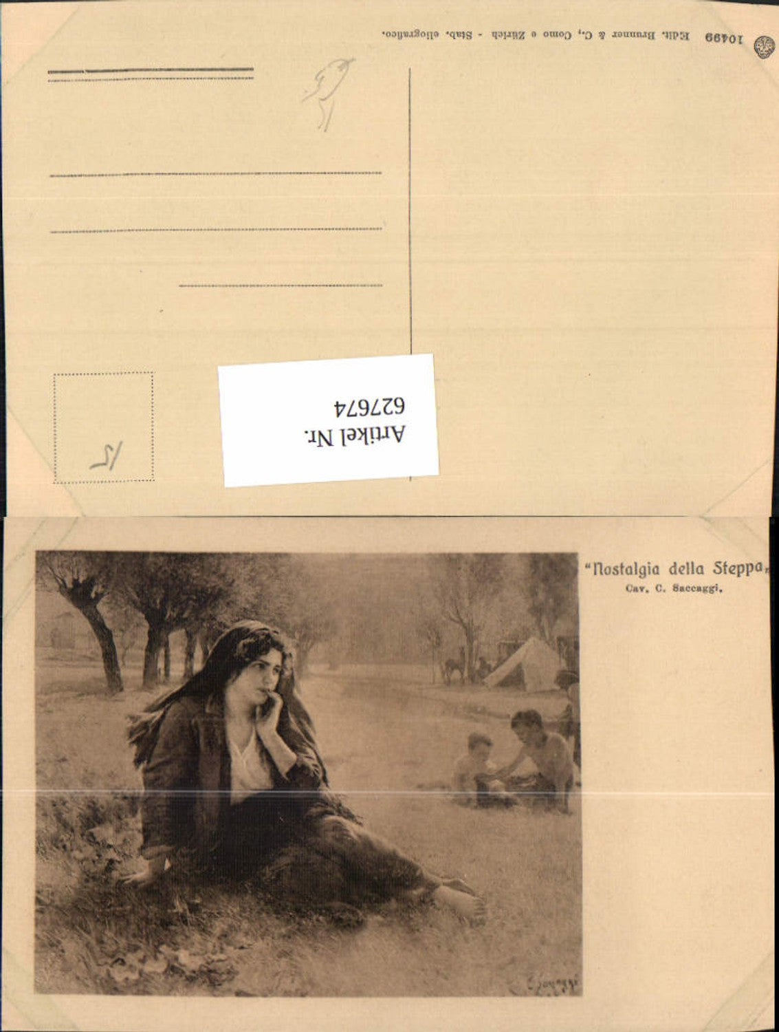 627674,Künstler Ak Cav. C. Saccaggi Nostalgia della Steppa Frau auf Wiese Kinder Mignon
