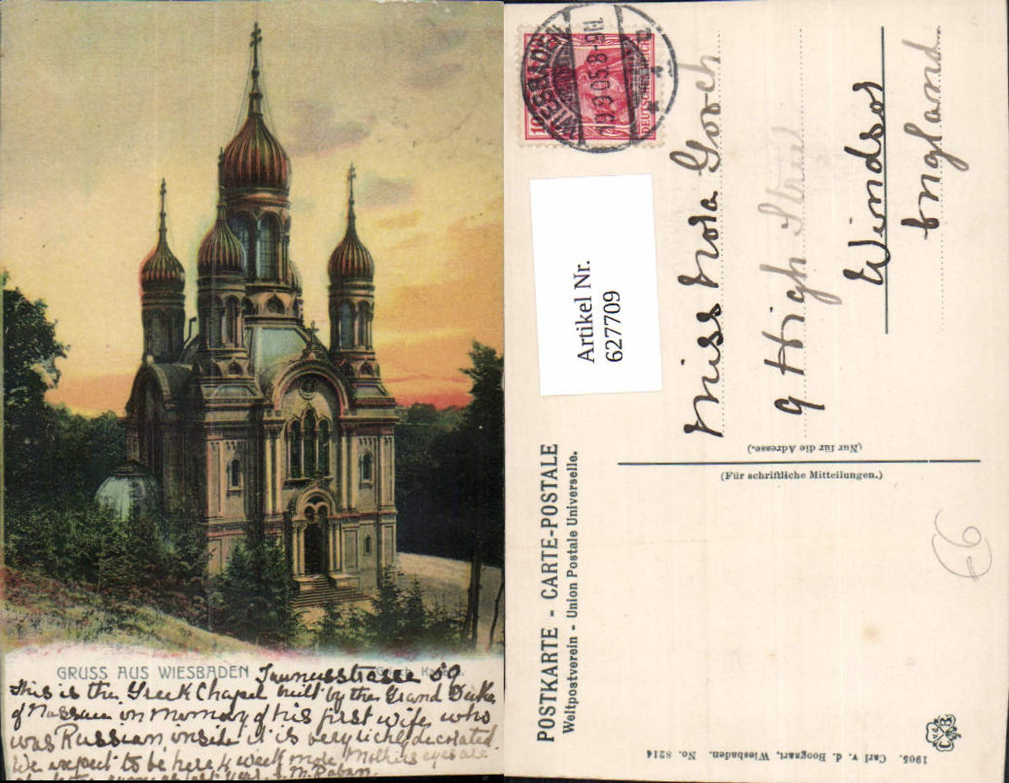 627709,Litho Wiesbaden Griechische Kapelle Kirche