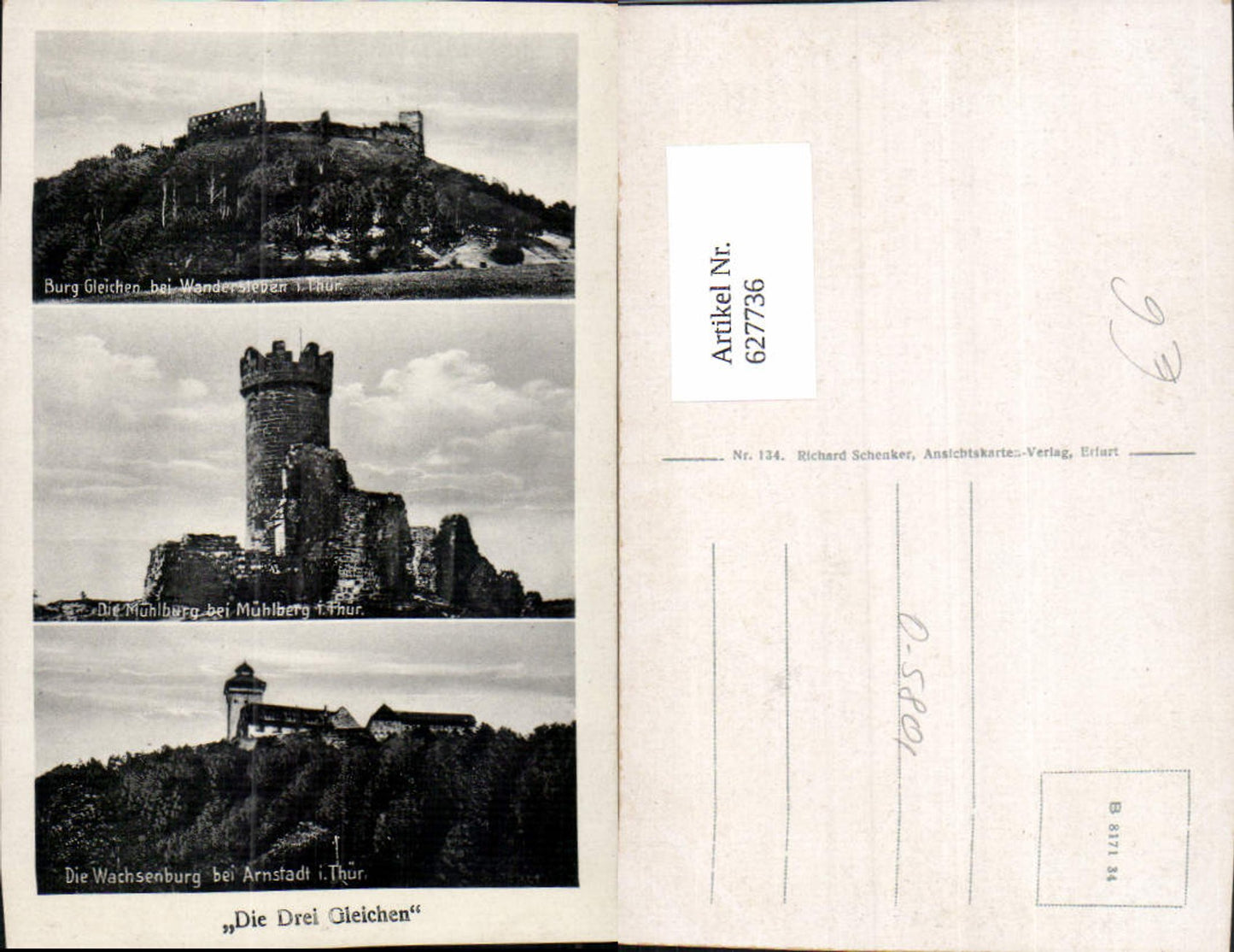 627736,Mehrbild Ak Die drei Gleichen Burg Gleichen Mühlburg Wachsenburg b. Arnstadt