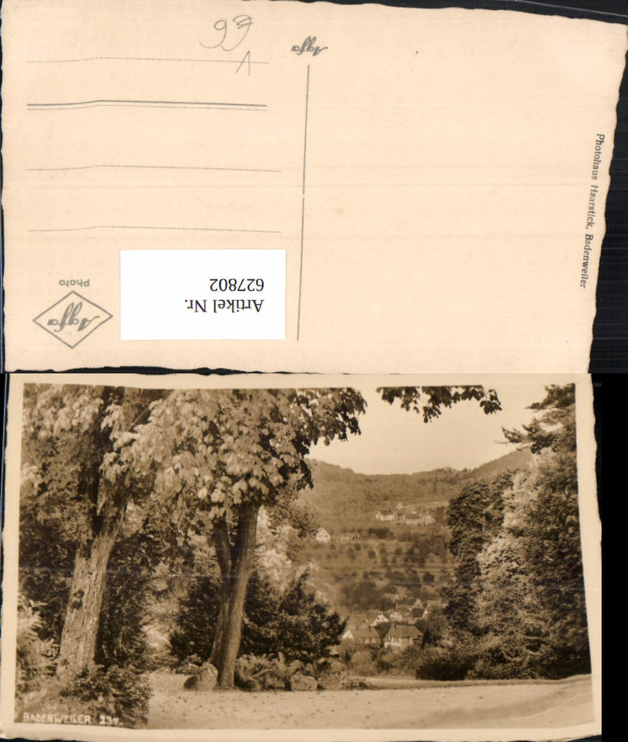627802,Foto Ak Badenweiler Ansicht m. Baum i. Vordergrund pub Photohaus Haarstick