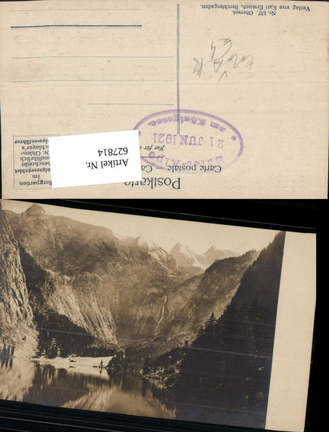 627814,Foto Ak Obersee Königssee Berchtesgaden pub karl Ermisch 137
