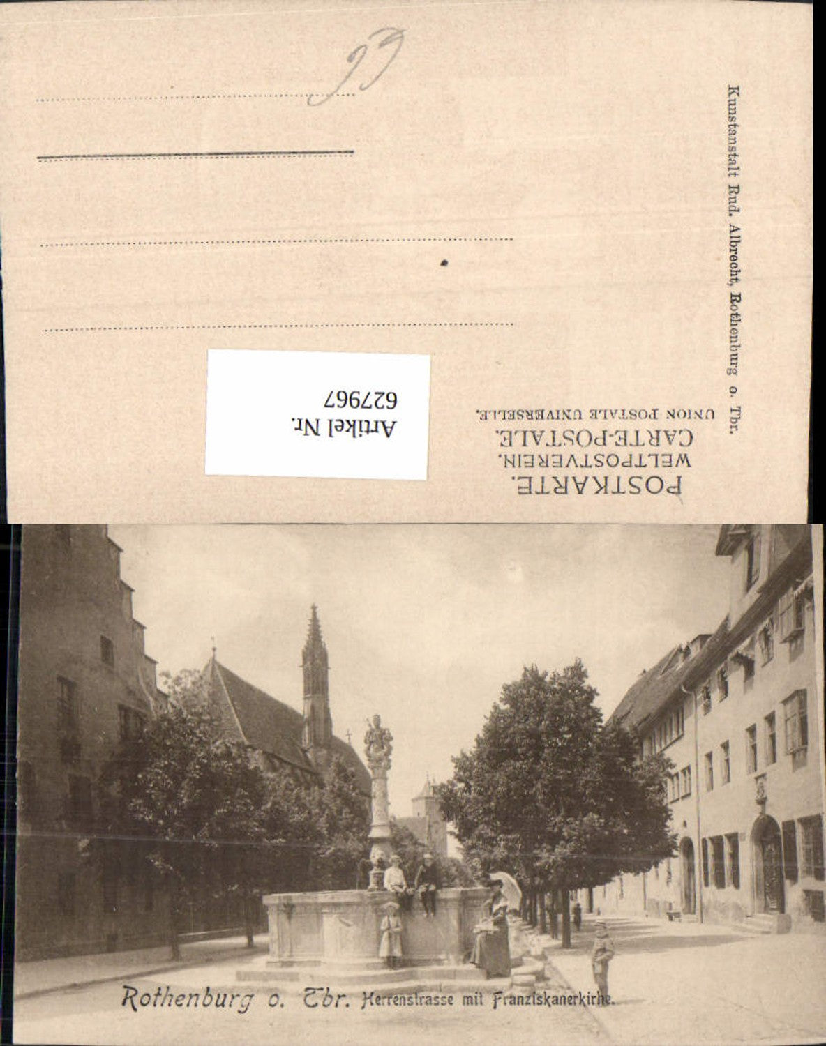 627967, Rothenburg ob der Tauber Herrenstrasse with Franciscan Church fountain