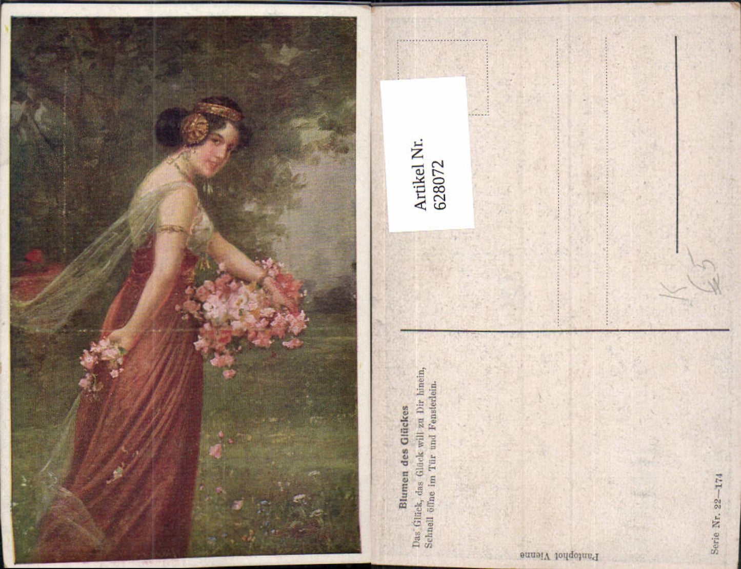 628072,Künstler Ak Blumen d. Glückes Frau Haarschmuck