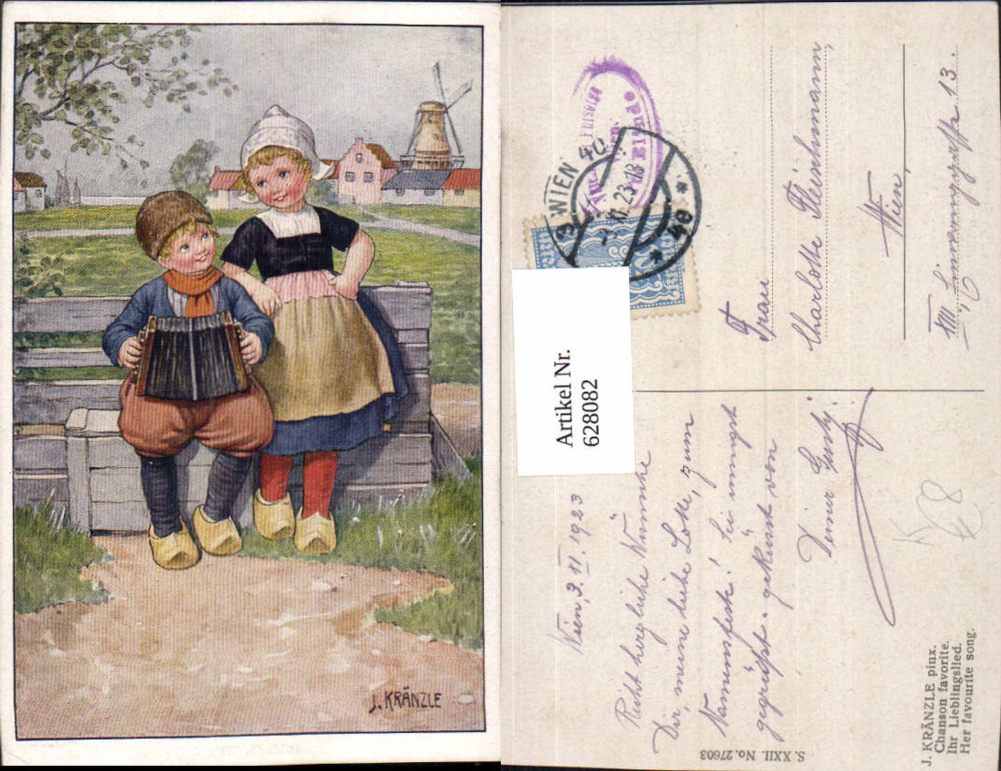 628082,Künstler Ak J. Kränzle Ihr Lieblingslied Chanson favorite Kinder Niederlande Windmühle