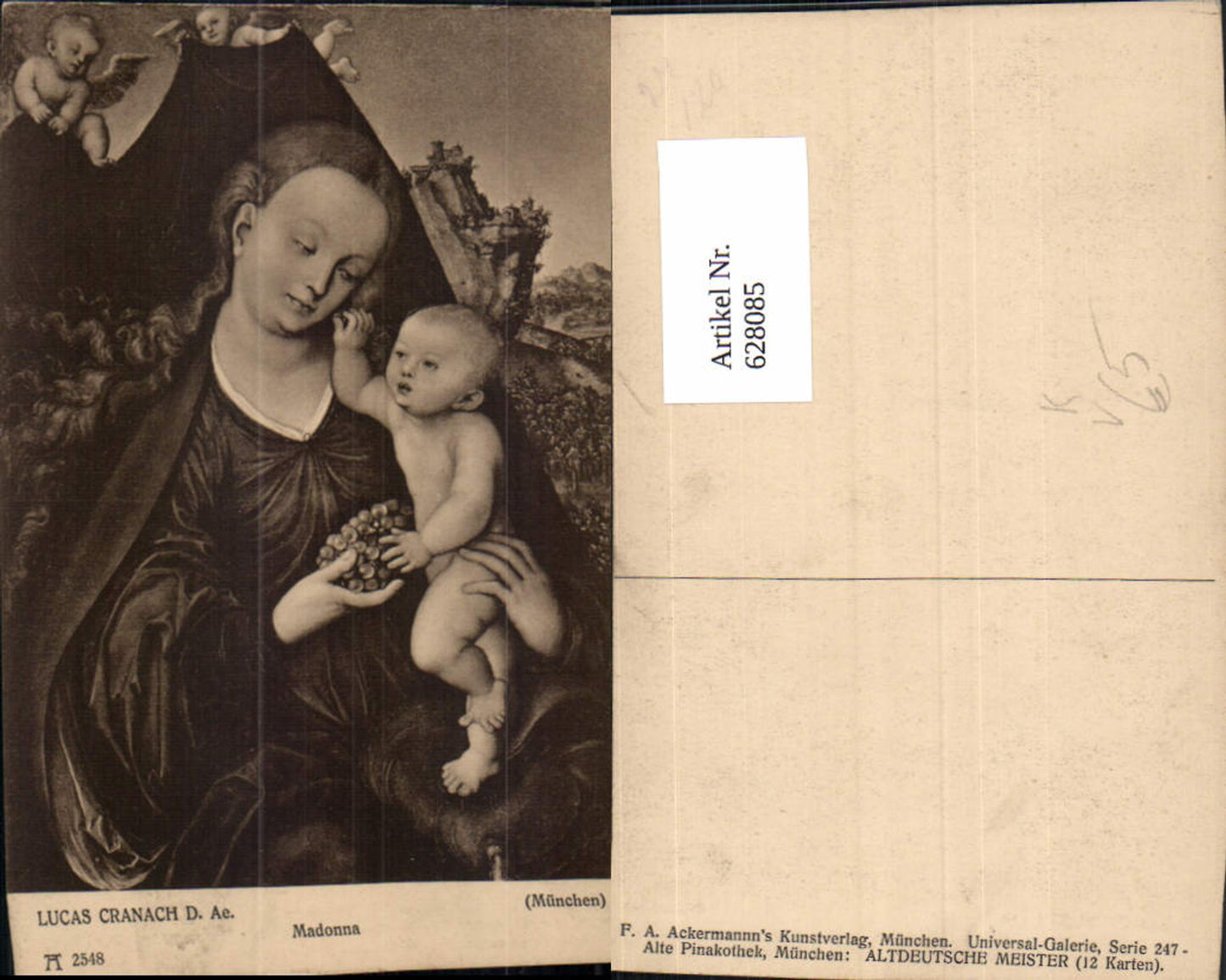 628085,Künstler Ak Lucas Cranach d. Ältere Madonna pub F. A. Ackermann 247/2548