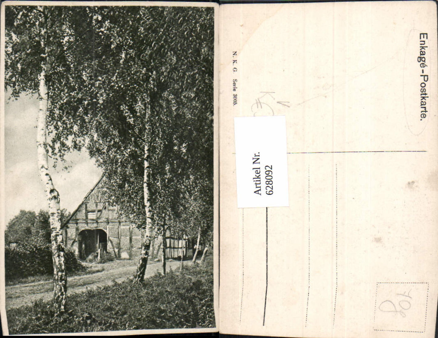 628092,Künstler Ak Birken Baum Bauernhaus Fachwerkhaus pub Enkage 3005