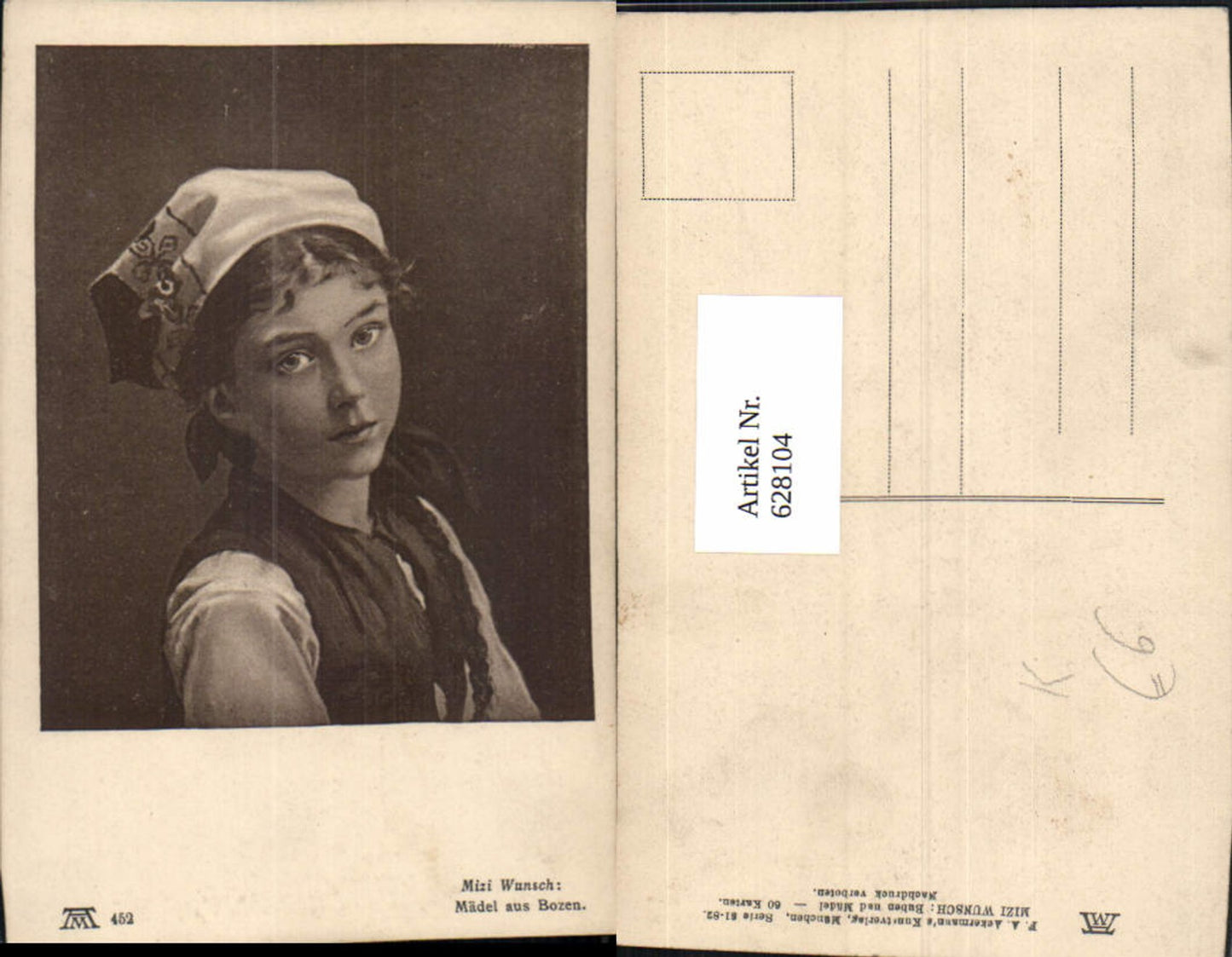 628104,Künstler Ak Mizi Wunsch Mädel aus Bozen Portrait Kopftuch