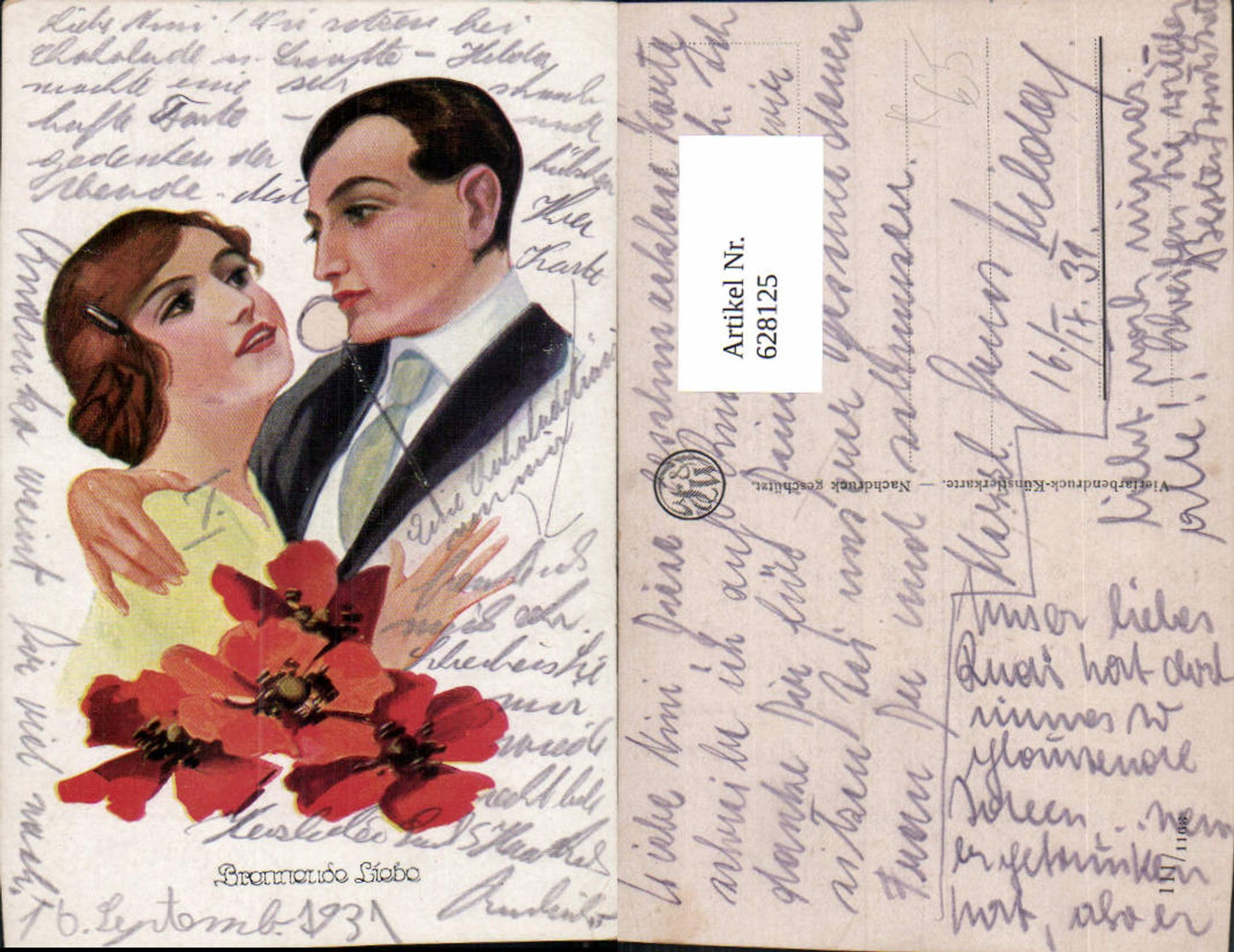 628125,Künstler Ak Paar Brennende Liebe Klatschmohn Blumen Mohnblumen