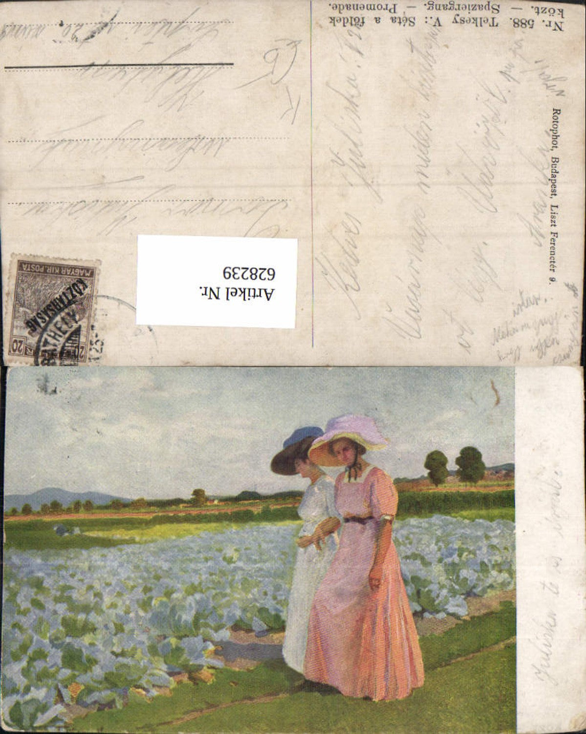 628239,Künstler Ak V. Telkesy Seta a földek közt Spaziergang Frauen Mode