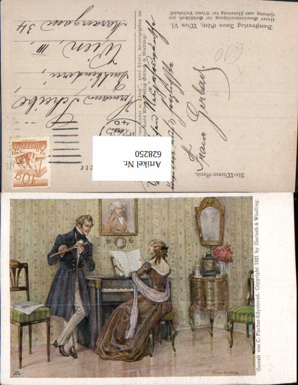 628250,Künstler Ak C. Fischer-Köystrand Mann m. Flöte Frau Piano Musik
