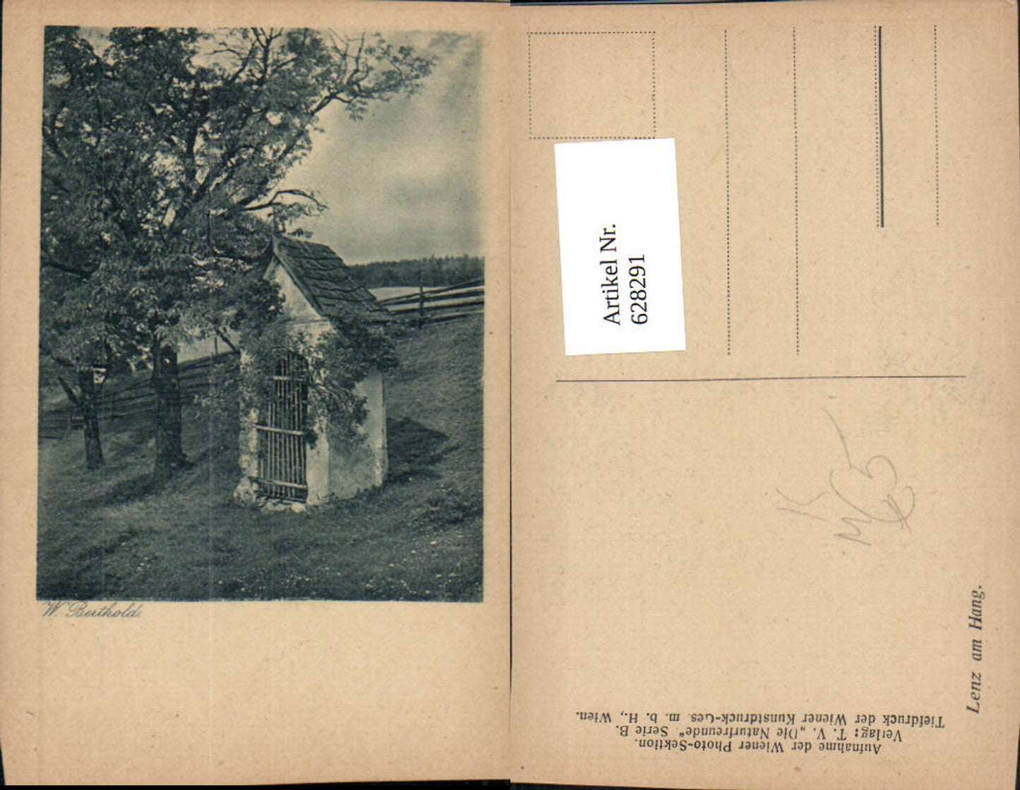 628291,Künstler Ak W. Berthold Lenz a. Hang Kapelle Bäume Landschaft