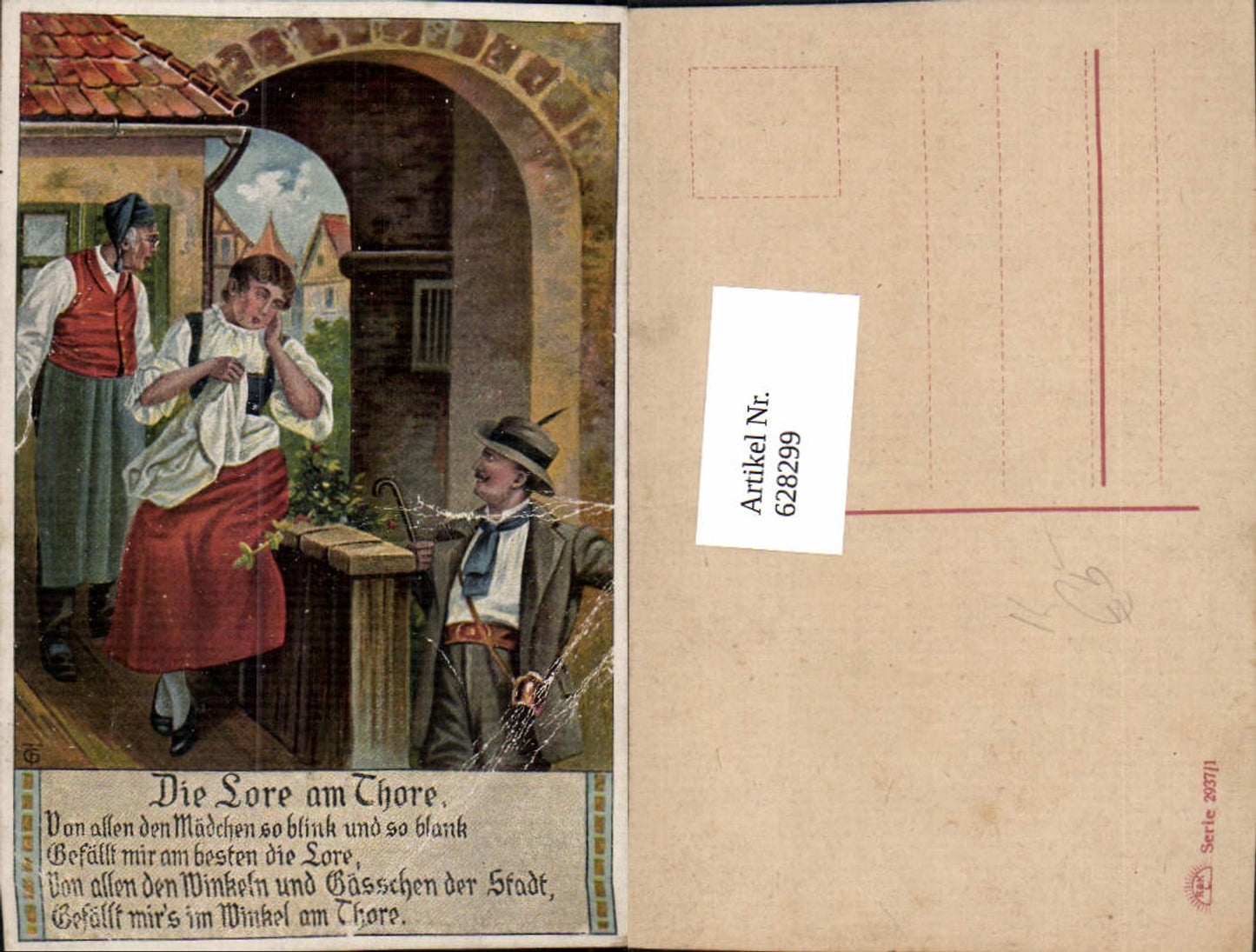 628299,Künstler Ak Die Lore am Thore Paar Spruch Text