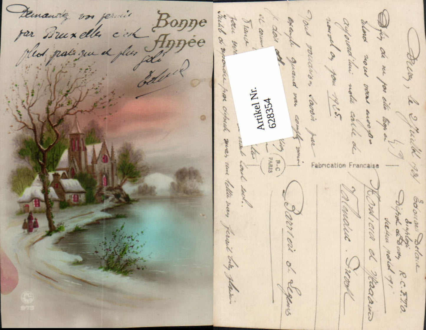 628354,Neujahr Bonne Annee Kirche Winterdorf Landschaft