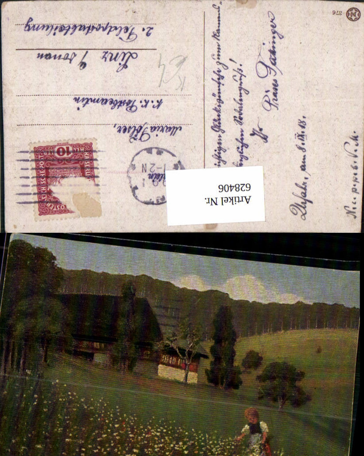628406,Künstler Ak Mädchen pflückt Blumen Landschaft Blumen