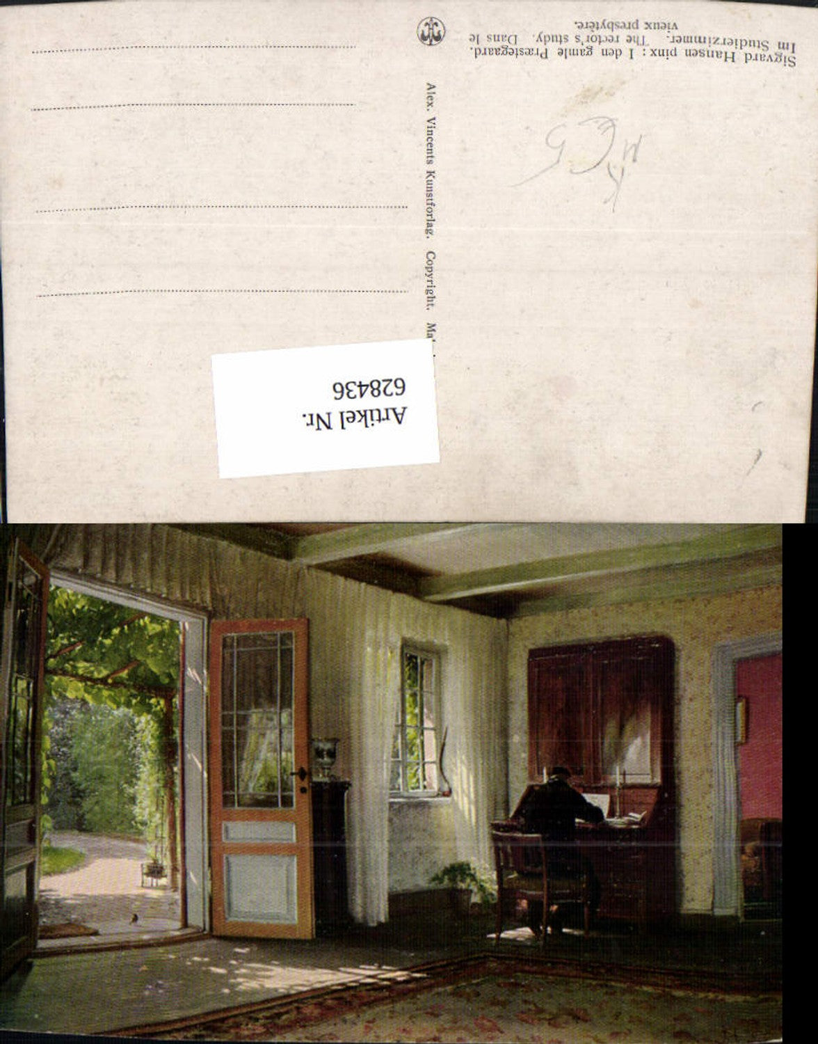628436,Künstler Ak Sigvard Hansen Im Studierzimmer Mann Schreiben Sekretär Interieur