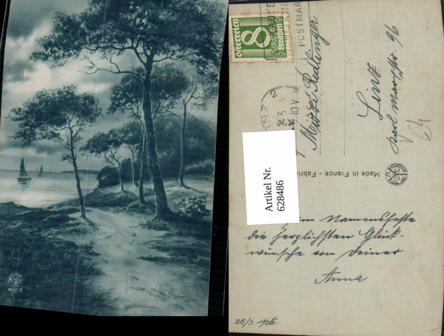 628486, Artist Ak Sailboats Shore Coast Landscape pub A. Noyer 4105