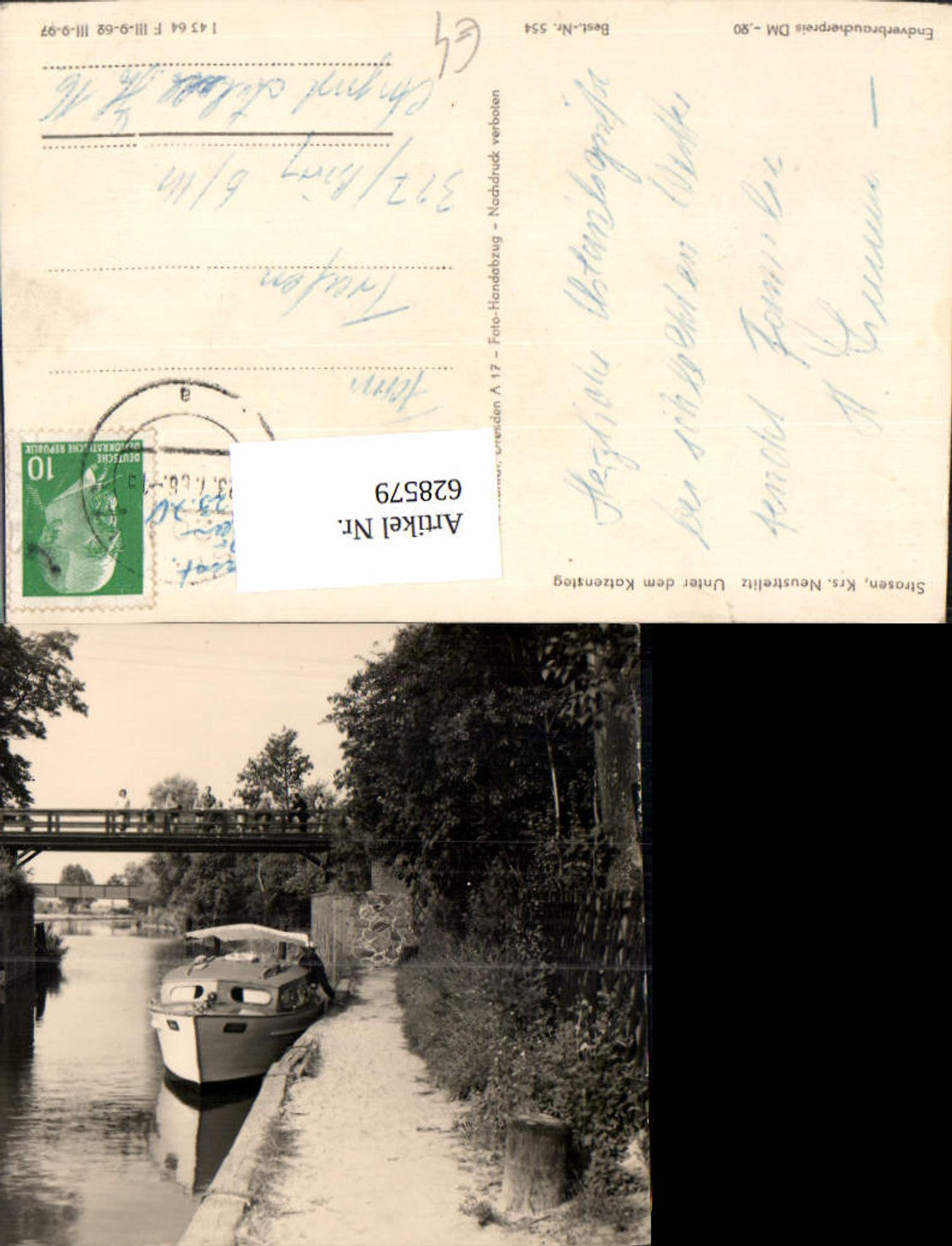 628579,Strasen Wesenberg Unter d. Katzensteg Brücke Schiff Boot