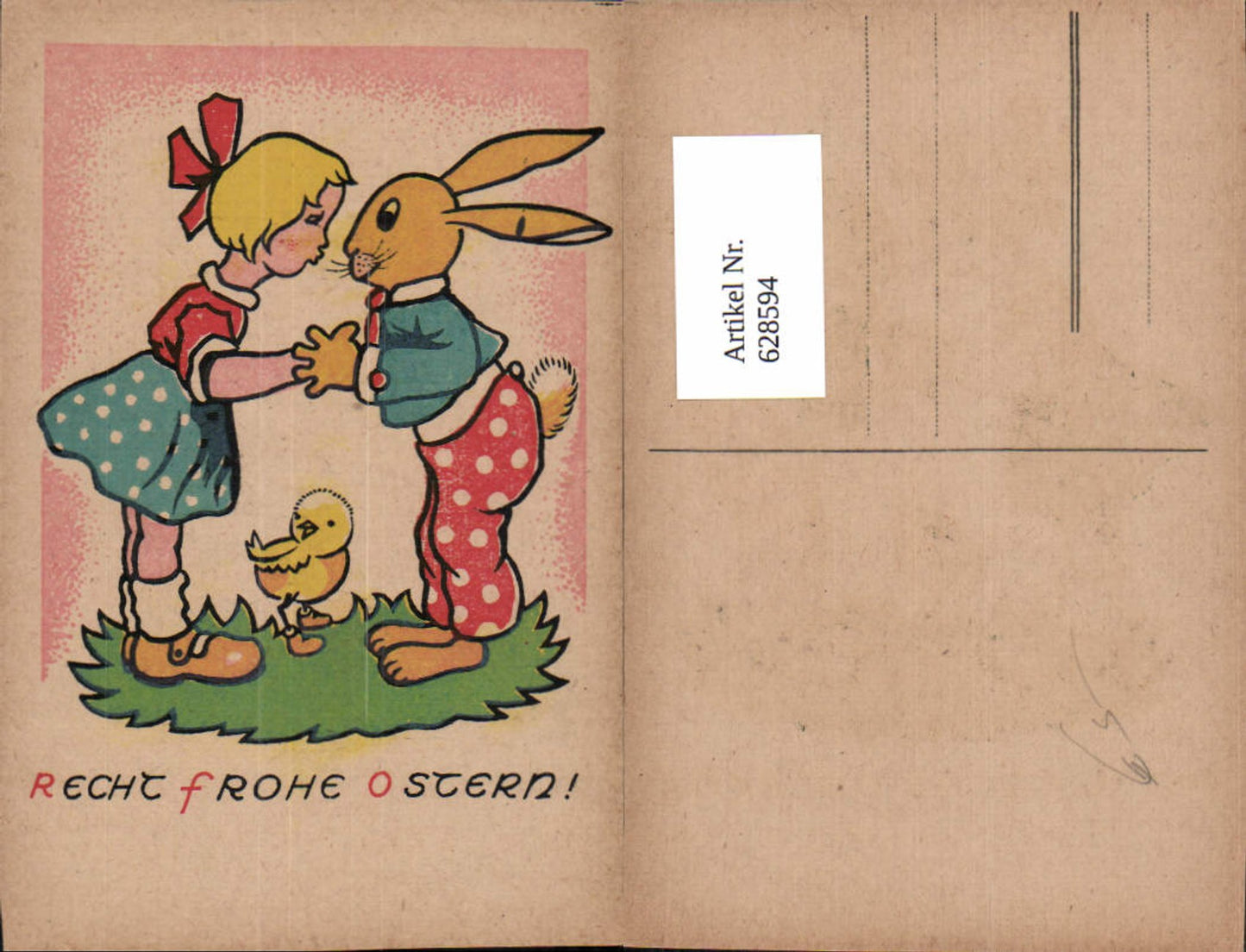 628594, Easter girl kiss bunny anthropomorphized chick