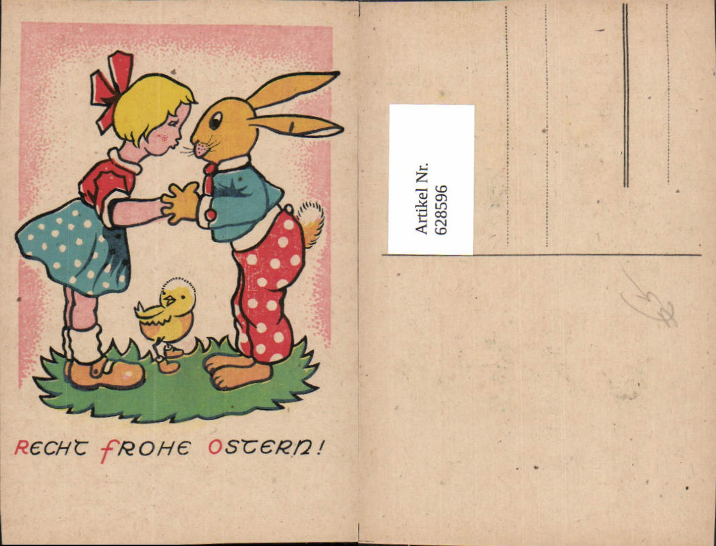 628596, Easter girl kiss bunny anthropomorphized chick