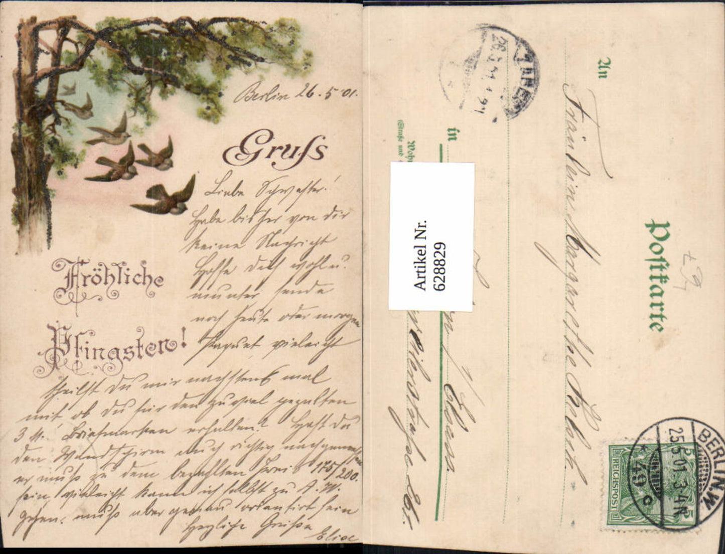 628829,Litho Pfingsten Vögel Tauben Glitzerverzierung