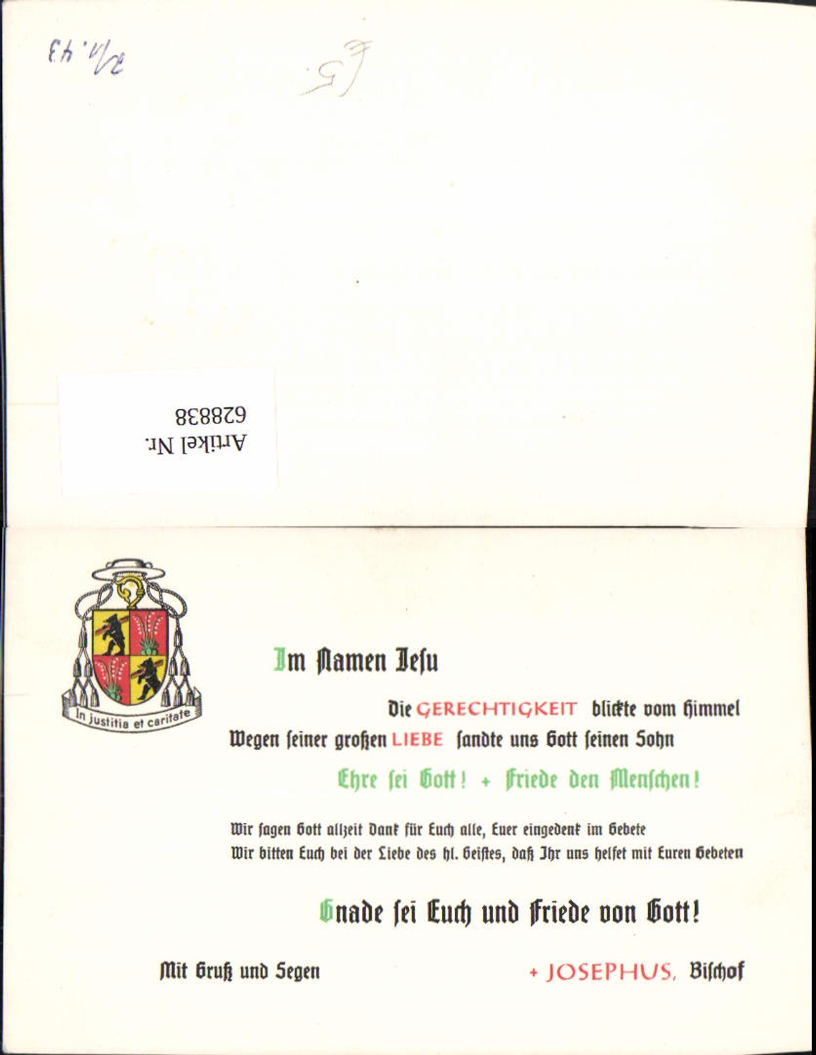 628838,Spruch Josephus Bischof Im Namen Jesu In justitia et caritate