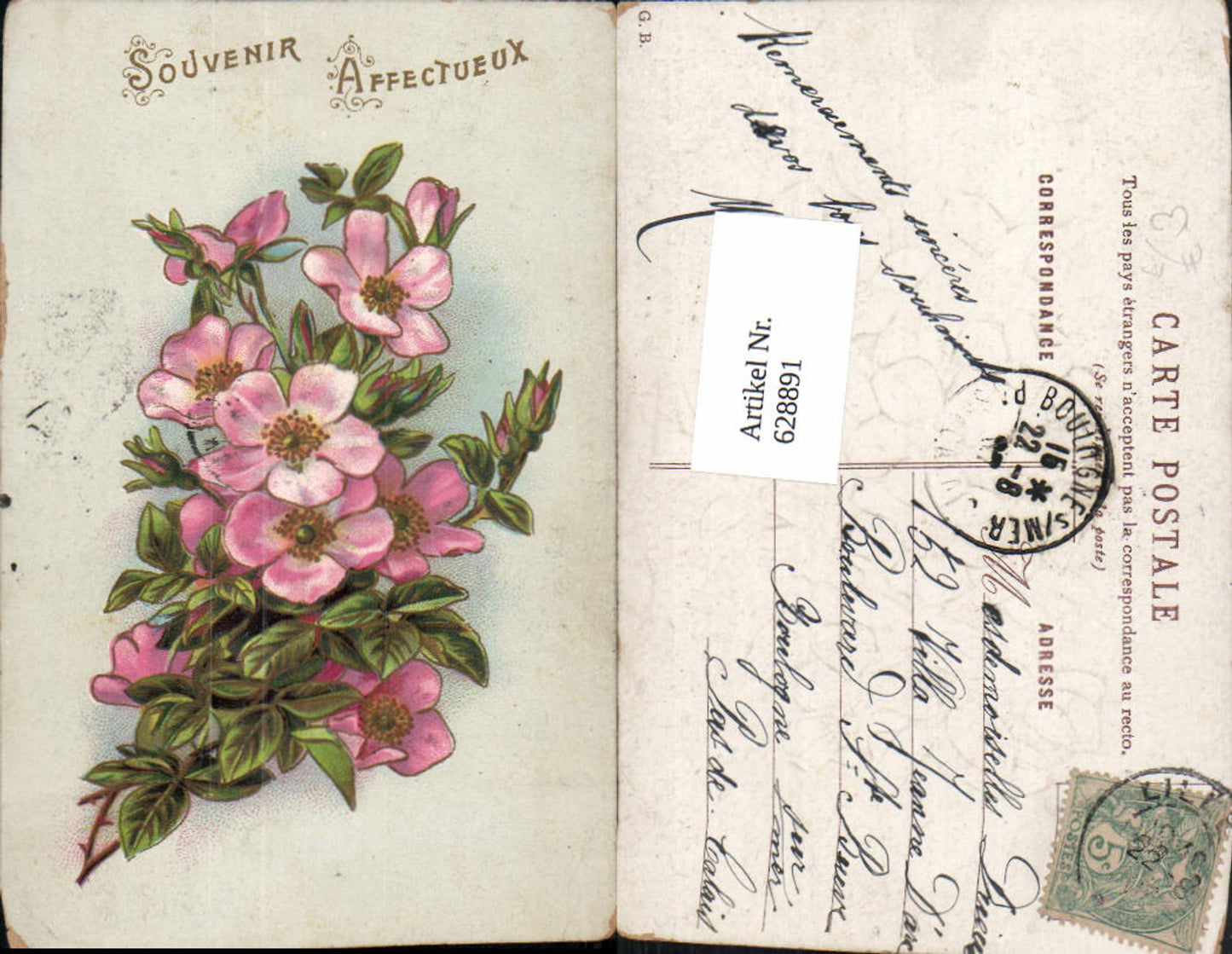 628891, Lithograph Roses Bush Roses Flowers Souvenir Affective Loving Memory