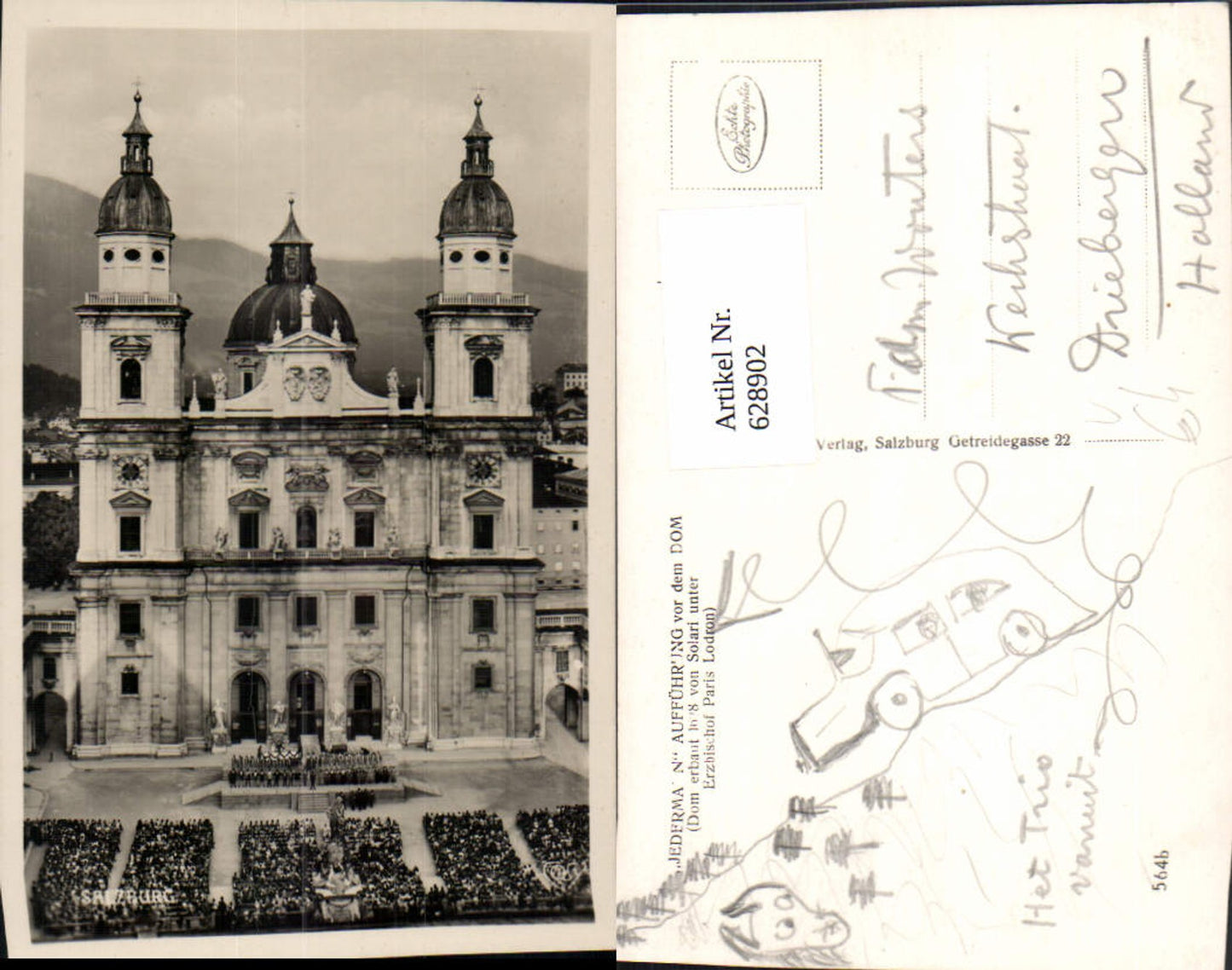 628902, Photo Ak Salzburg Cathedral Square Everyman performance Festival Theatre pub Cosy 564b