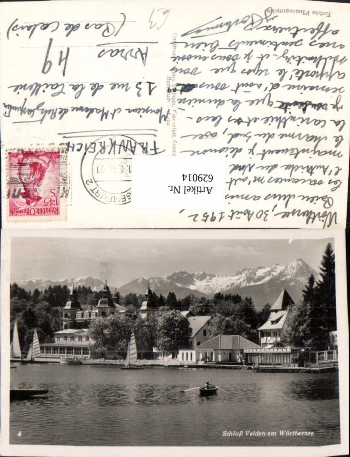 629014,Foto Ak Velden am Wörthersee Ansicht Schloss Schlosshotel Ruderboot Boot