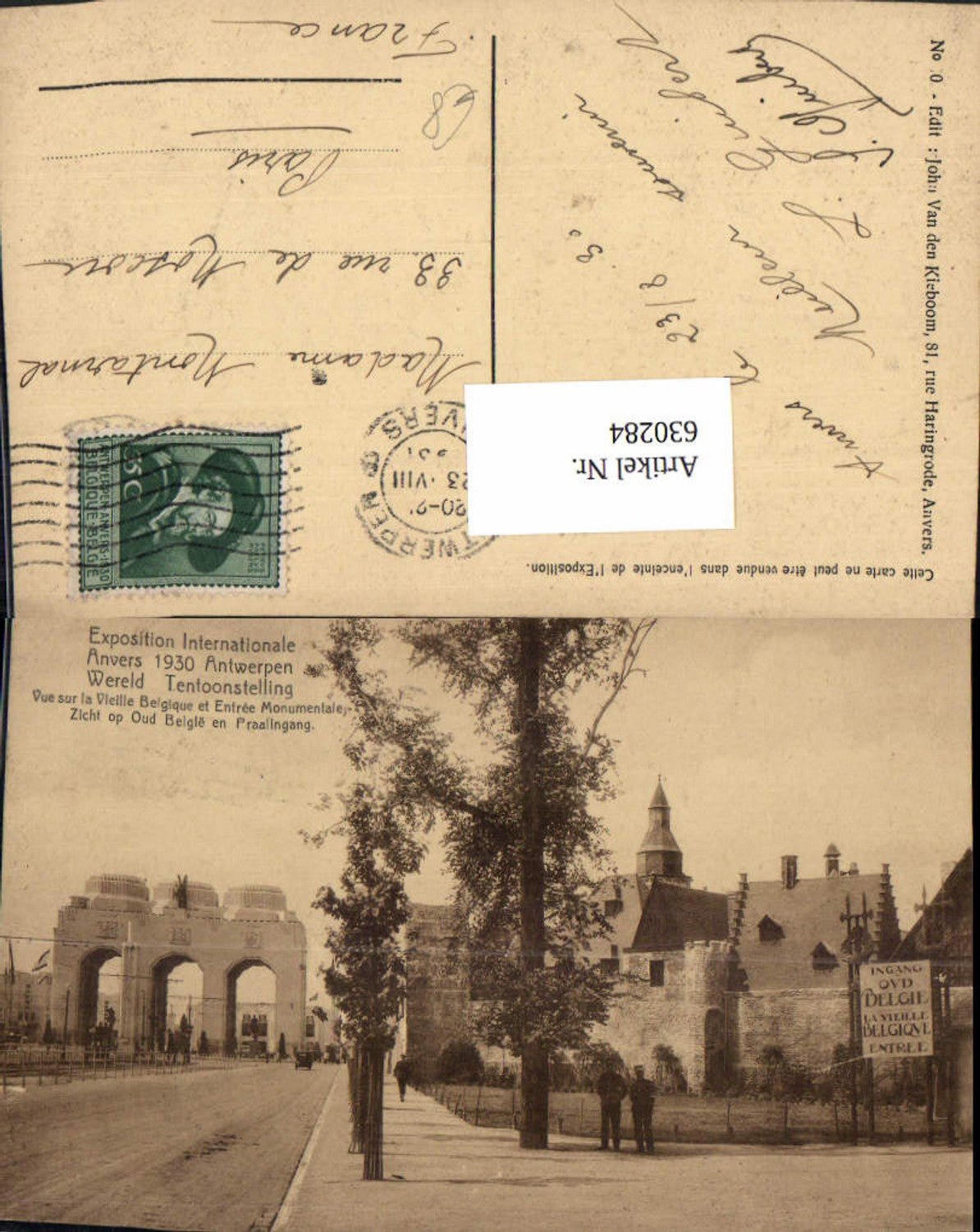 630284,Anvers Antwerpen Exposition Internationale 1930 Zicht op Oud Belgie en Praalingang Belgium