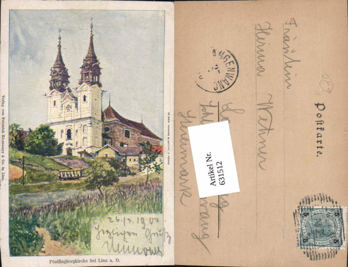 631512,Lithographie Hans Christiansen Pöstlingberg Linz an der Donau Philipp & Kramer